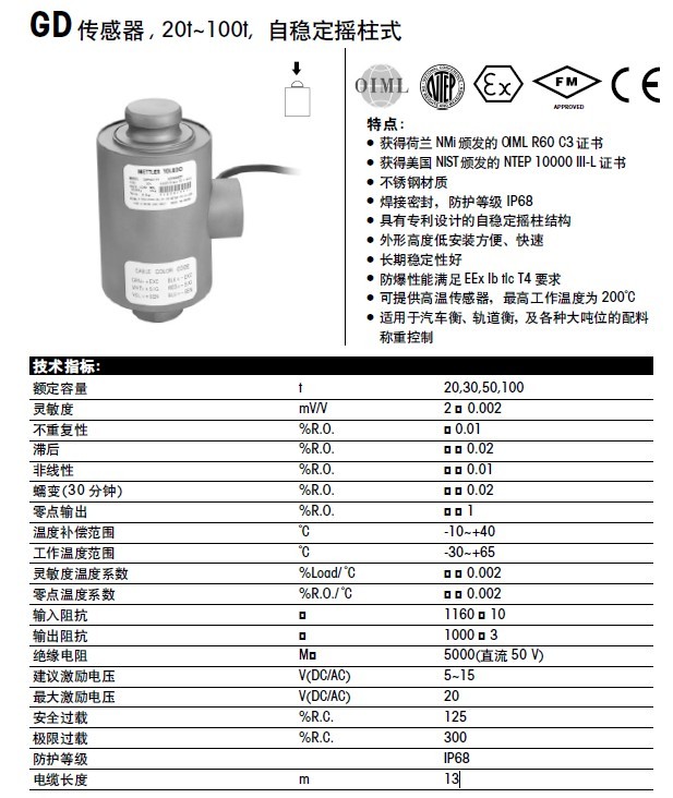 梅特勒托利多GD-200稱(chēng)重傳感器